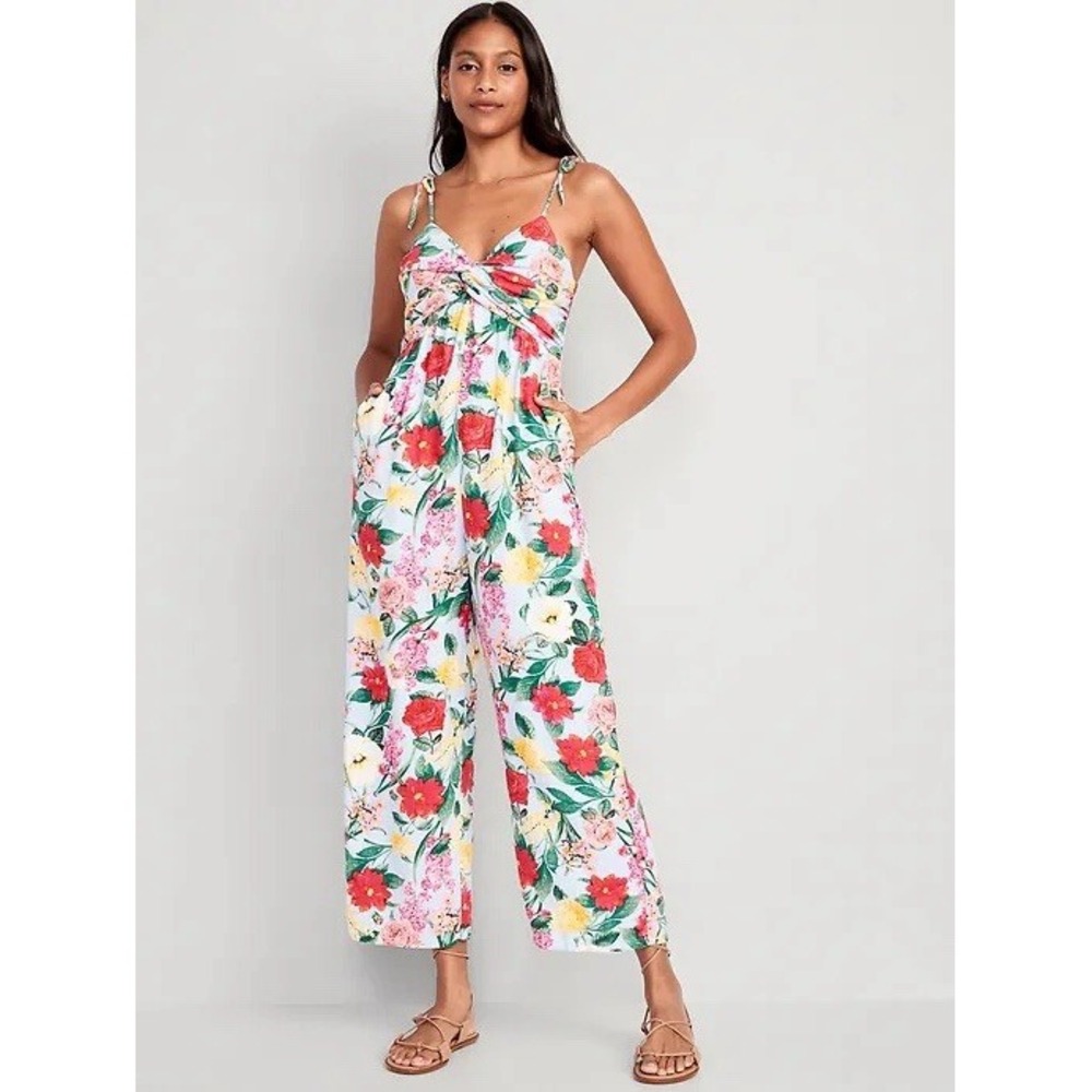 Old Navy Tie-Shoulder Cropped-Twist Front Smocked Jumpsuit Sz XLP